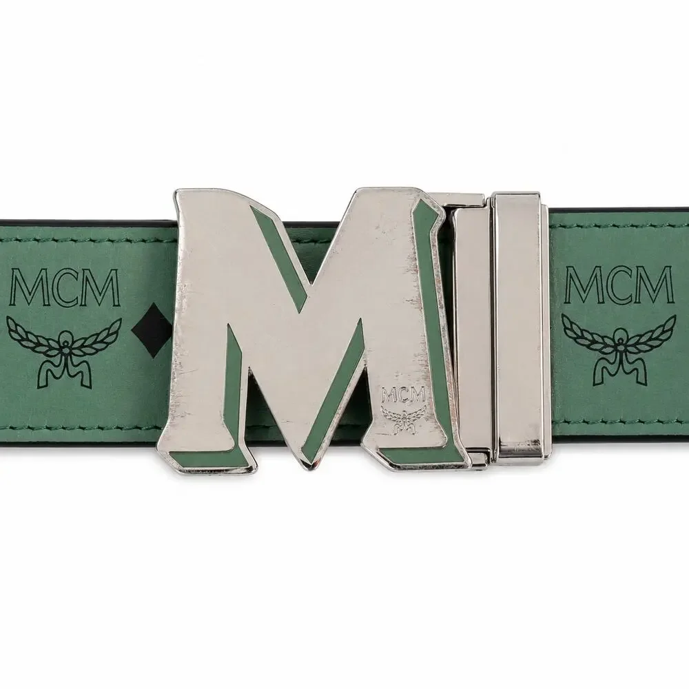 MCM Claus M Reversible Green Black Leather Belt 42 1.5